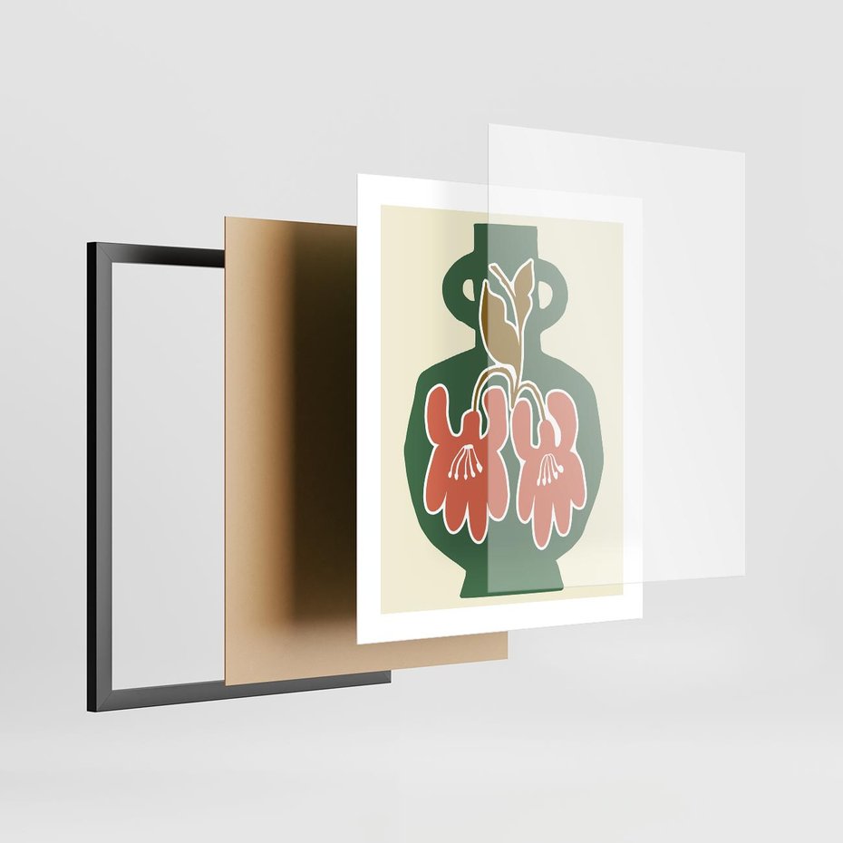 Plakat w ramie 40x50 - Kreatywne Impulsy - boho styl, wazon - rama czarna