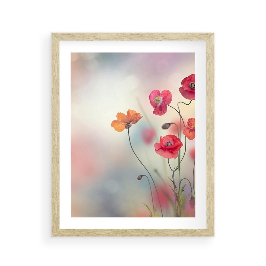 Plakat w ramie 40x50 - Urok natury - kwiaty, akwarela - rama drewno