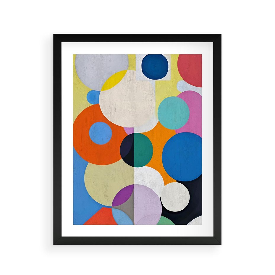 Plakat w ramie 40x50 - Tajemnicze Odbicia Czasu - abstrakcyjne geometryczne kształty, olejny obraz - rama czarna