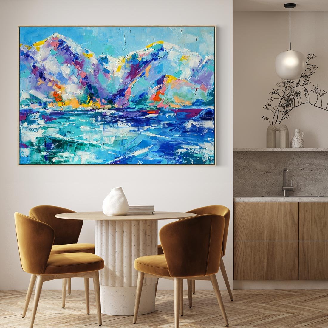 Obraz w ramie 120x80 - Mistyka Górskich Marzeń - abstrakcja, pejzaż gór - rama drewno