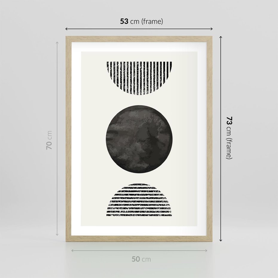 Plakat w ramie 50x70 - Tajemnicza Kompozycja - abstrakcyjne czarno białe formy, minimalizm - rama drewno