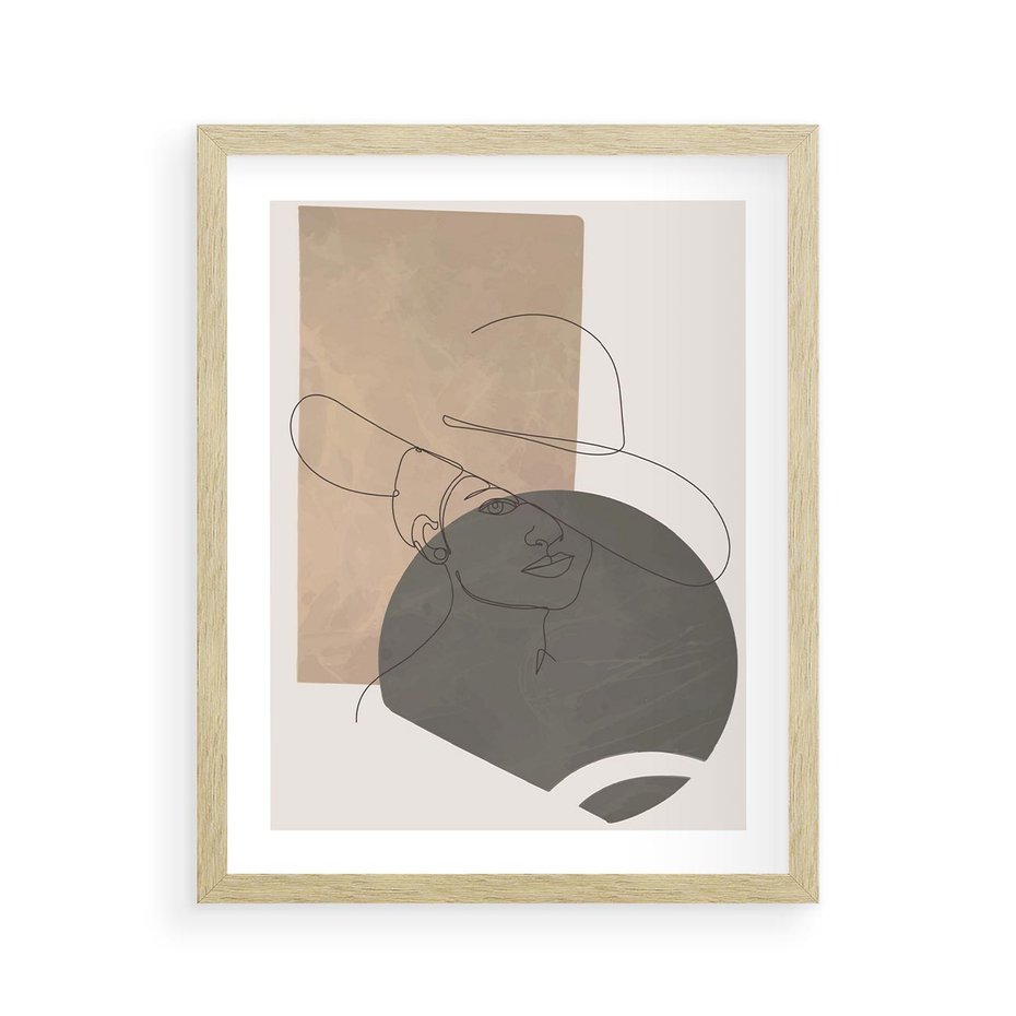 Plakat w ramie 40x50 - Geometryczna Elegancja: One Line - geometria, nowoczesna sztuka - rama drewno