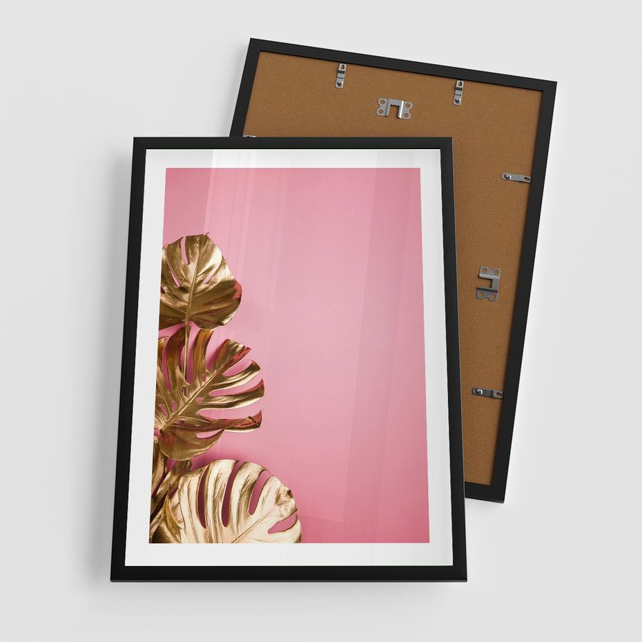 Plakat w ramie 50x70 - Luksusowa Elegancja - złote, liście - rama czarna