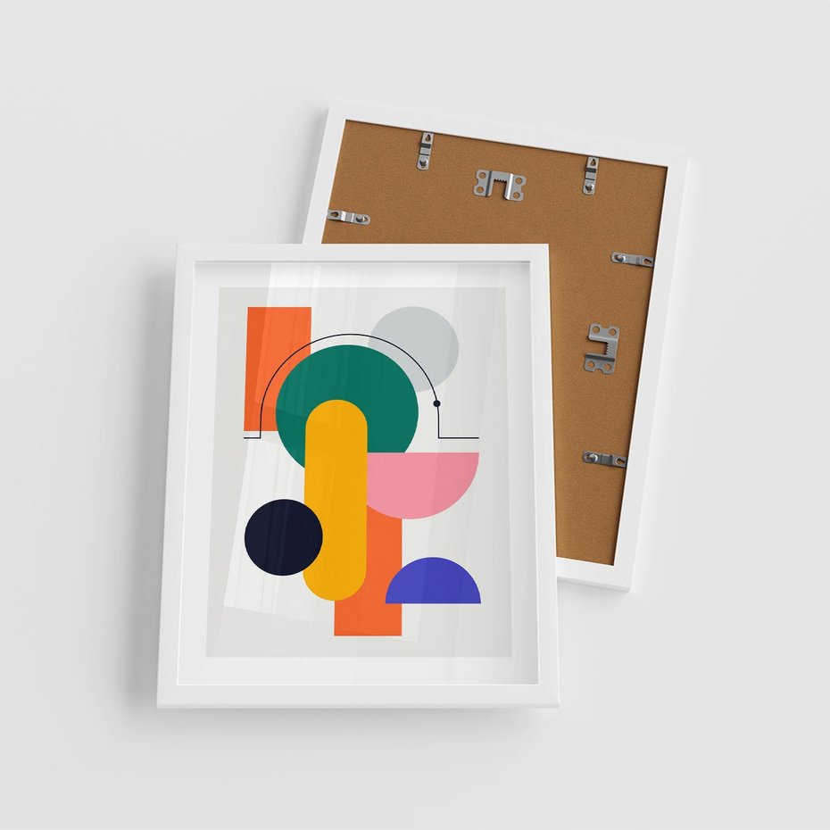 Plakat w ramie 40x50 - Harmonijne Przenikanie Form - nowoczesna sztuka, geometryczna kolorowa grafika - rama biała