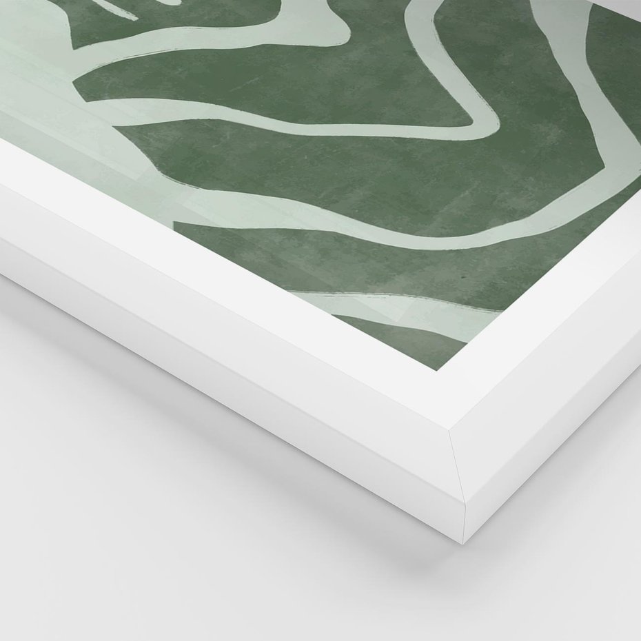 Plakat w ramie 30x40 - Zieleń Odpoczynku - zielony plakat, nieregularne splątane linie - rama biała