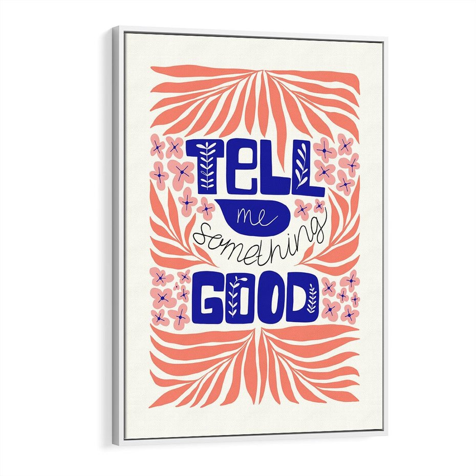 Obraz w ramie 50x70 - Bezgraniczne Formy - nowoczesna typografia, liście - rama biała