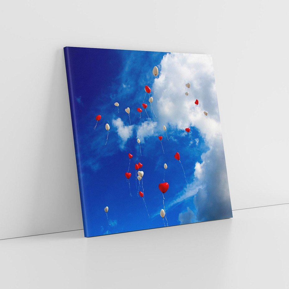 Obraz na płótnie 80x80 - Balony - Serca na niebie - balony, serca