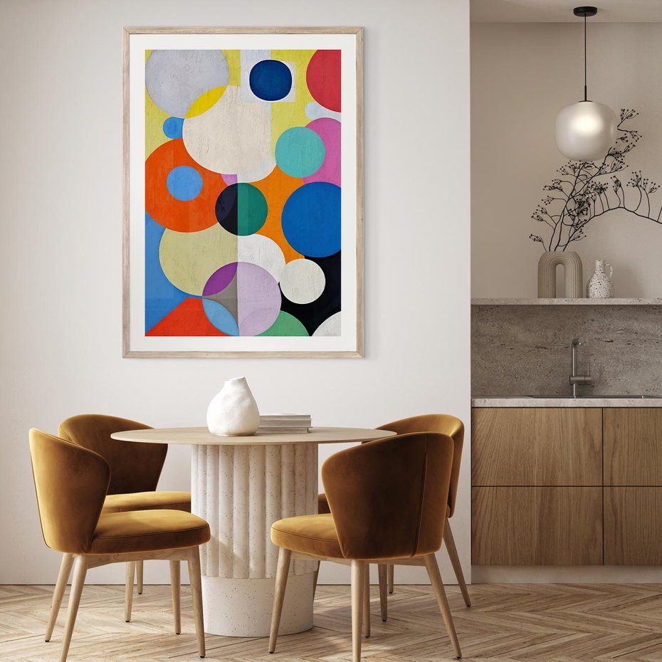 Plakat w ramie 40x50 - Tajemnicze Odbicia Czasu - abstrakcyjne geometryczne kształty, olejny obraz - rama drewno