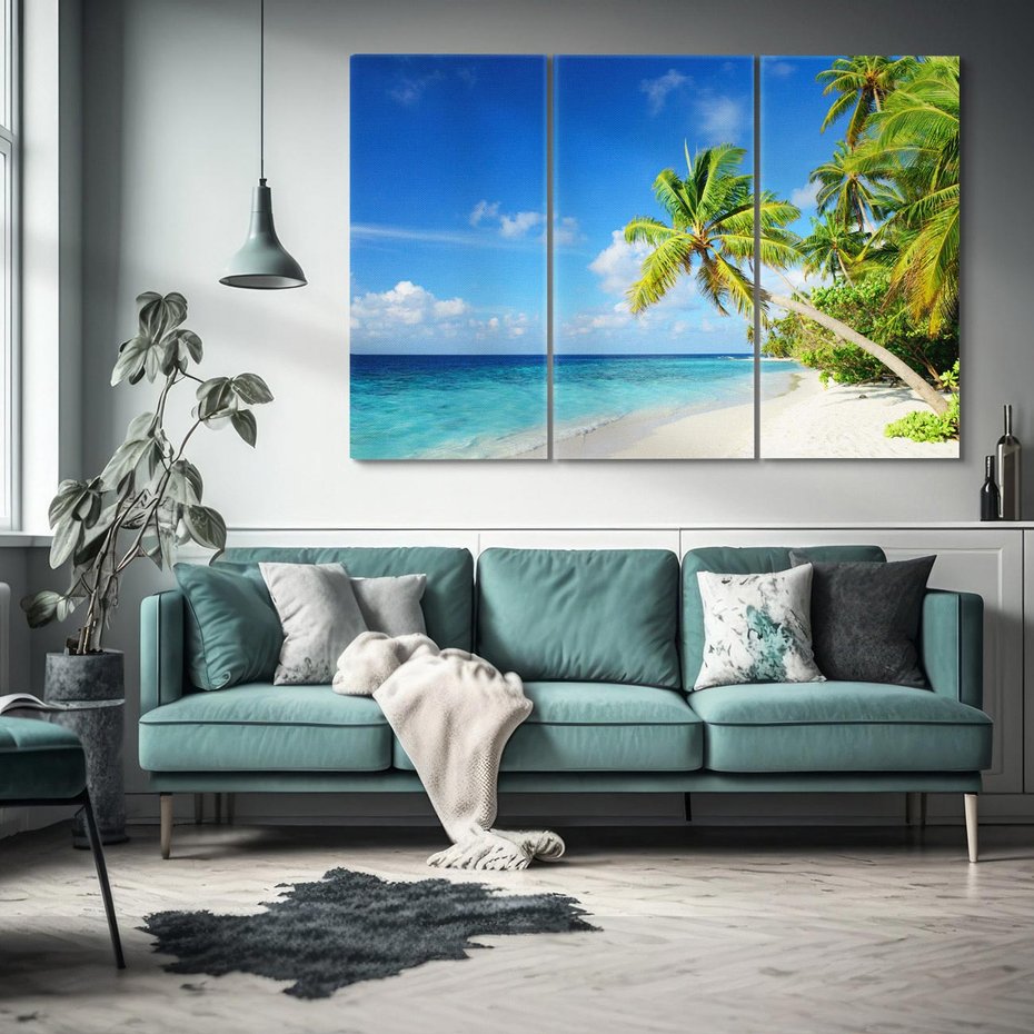 Obraz na płótnie 120x80 - Rajskie Malediwy: Plaża pod palmami - Malediwy, plaża