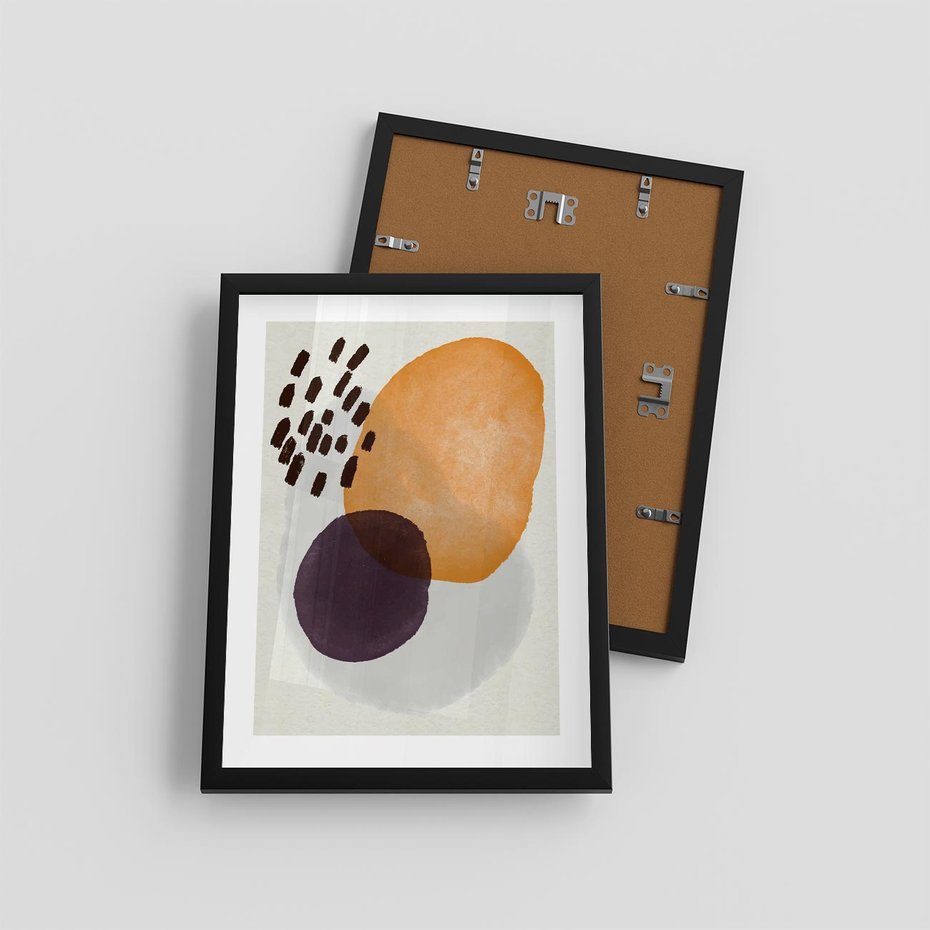 Plakat w ramie 30x40 - Kolorowe Akwarelowe Przenikanie - geometryczne elementy, stonowane ziemiste kolory - rama czarna