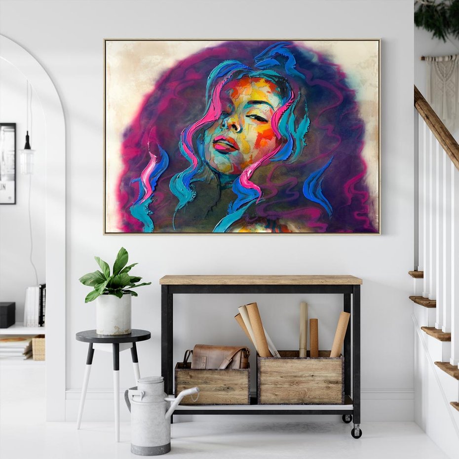 Obraz w ramie 100x70 - Bujna Ekspresja - grafika komputerowa, przypomina obraz olejny - rama drewno