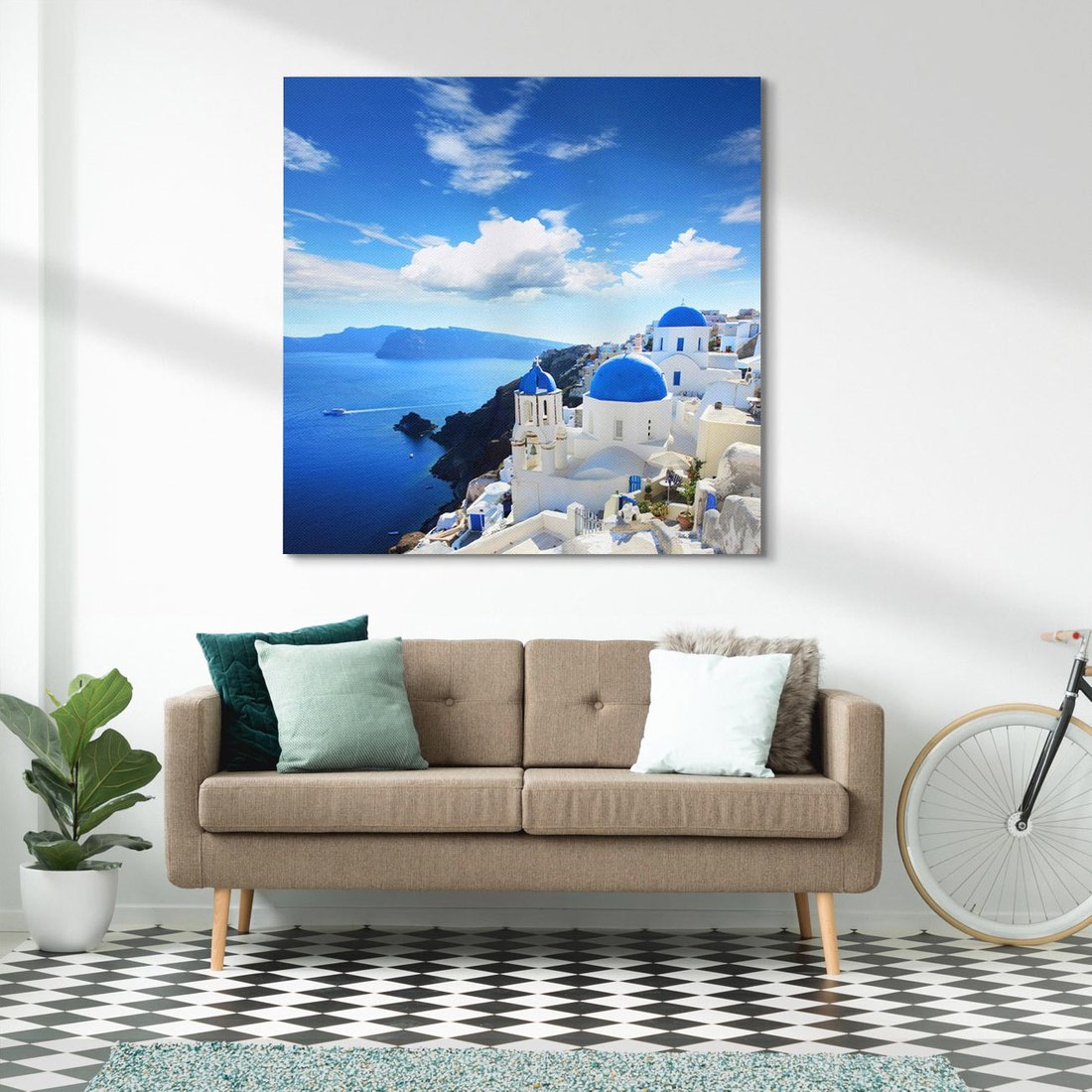 Obraz na płótnie 40x40 - Magiczne Widoki - Santorini, perspektywa