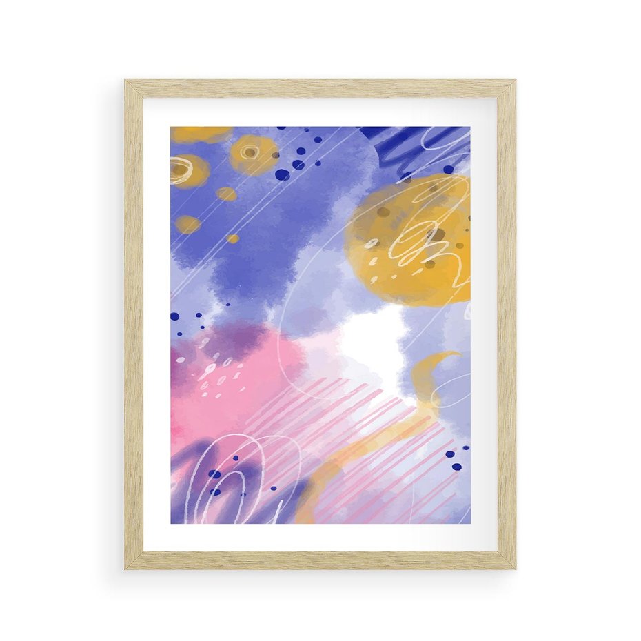 Plakat w ramie 40x50 - Rozbijające Plamy - abstrakcyjny plakat, pastelowe kolory - rama drewno