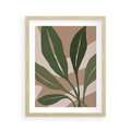 Plakat w ramie 40x50 - Nowoczesność Natury: Plakat z Zielonymi Liśćmi - nowoczesny plakat, beż - rama drewno
