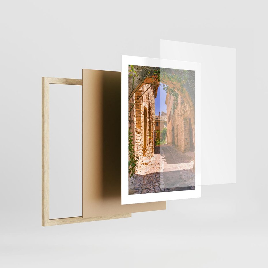 Plakat w ramie 30x40 - Malownicza uliczka w perspektywie - uliczka, perspektywa - rama drewno