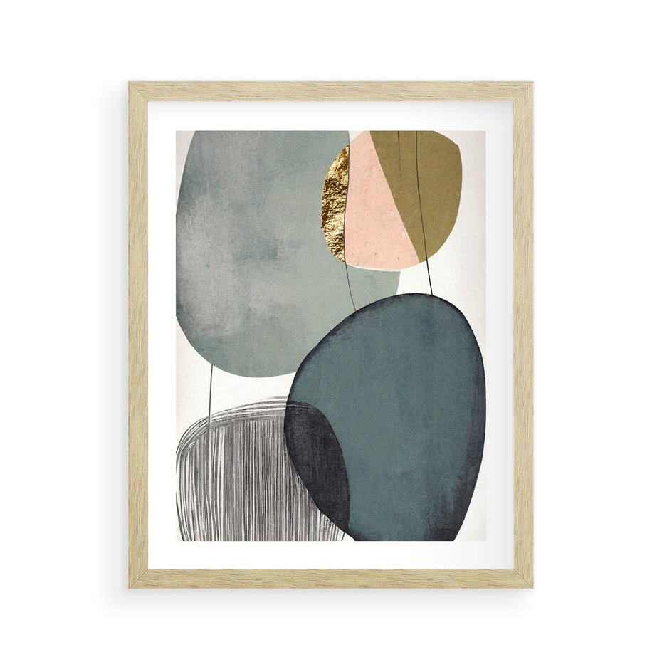 Plakat w ramie 40x50 - Przenikające Formy Duszy - abstrakcyjny obraz, geometryczne obłe formy - rama drewno