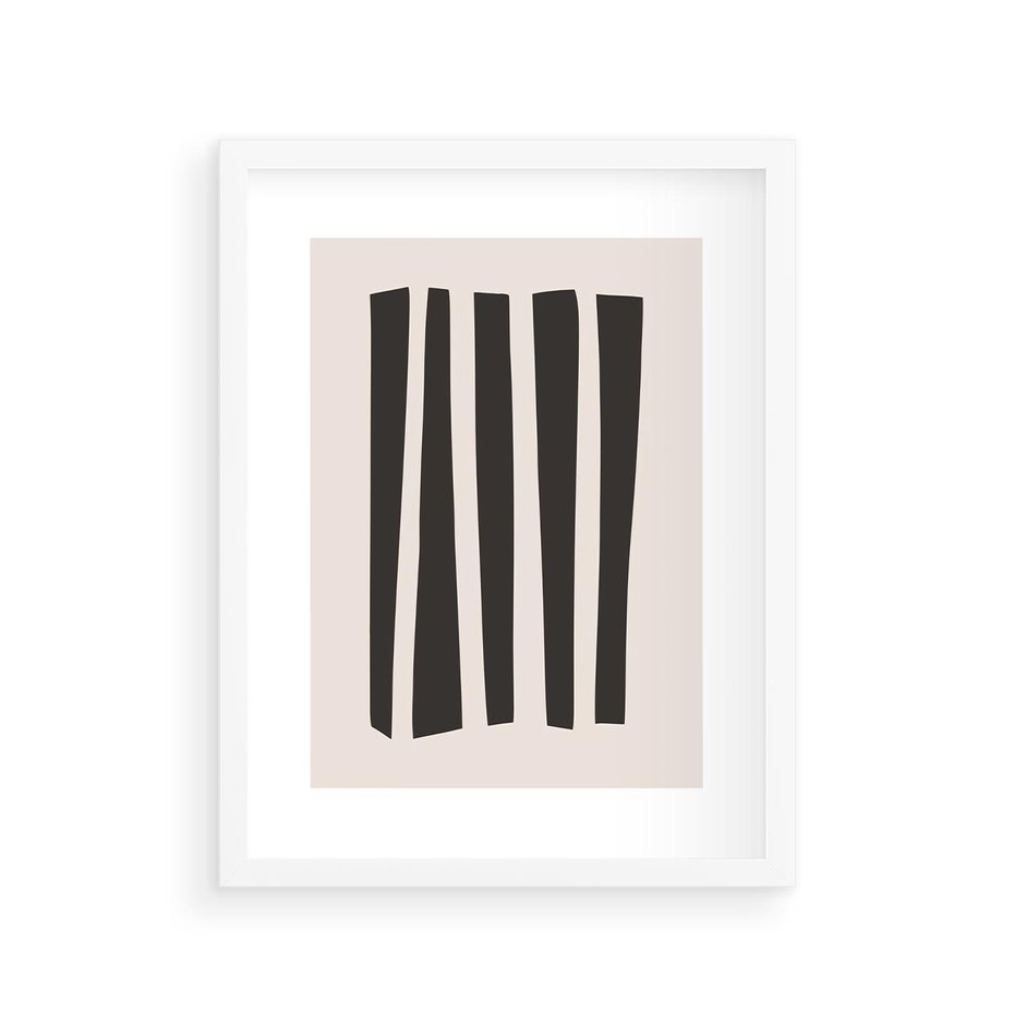 Plakat w ramie 30x40 - Migotliwa Transformacja Form - minimalizm, czarne pasy - rama biała
