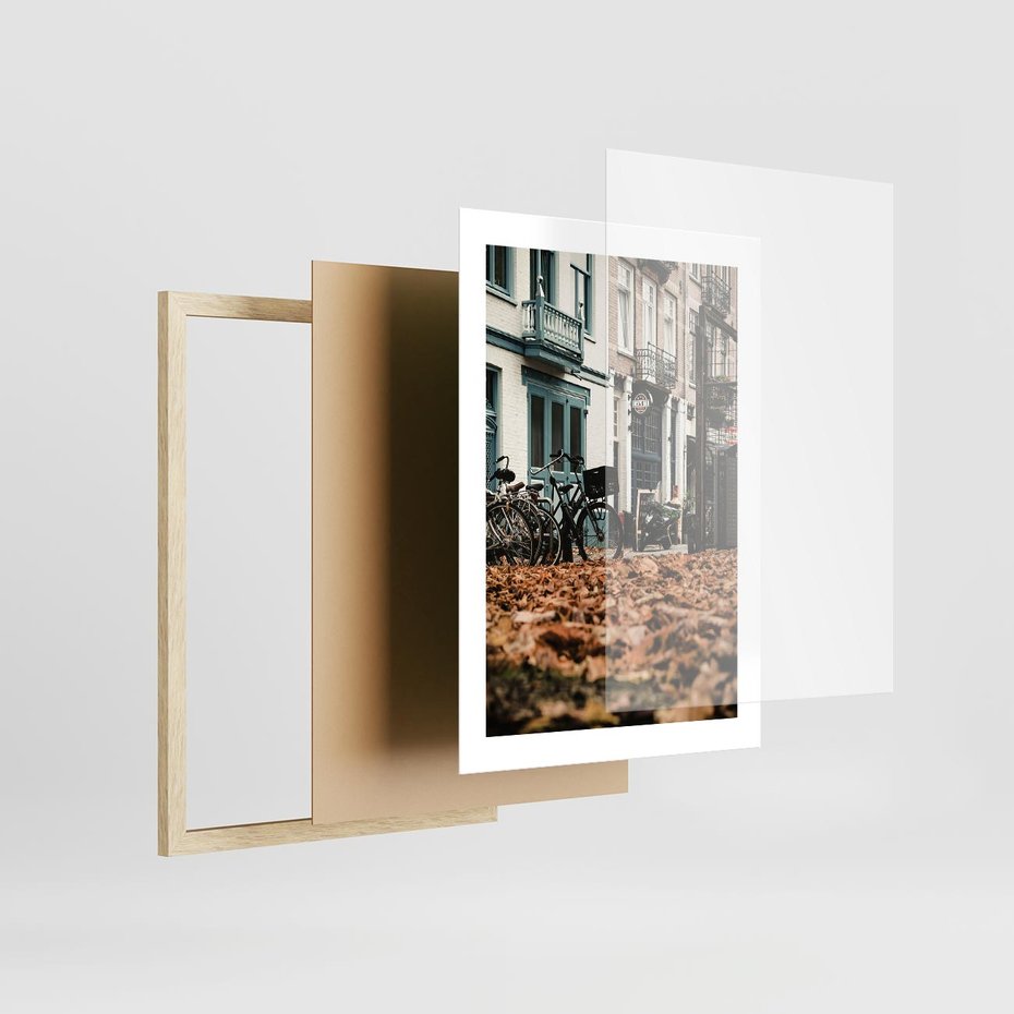 Plakat w ramie 30x40 - Rowery w Mieście pełnym Liści - rower, miasto - rama drewno