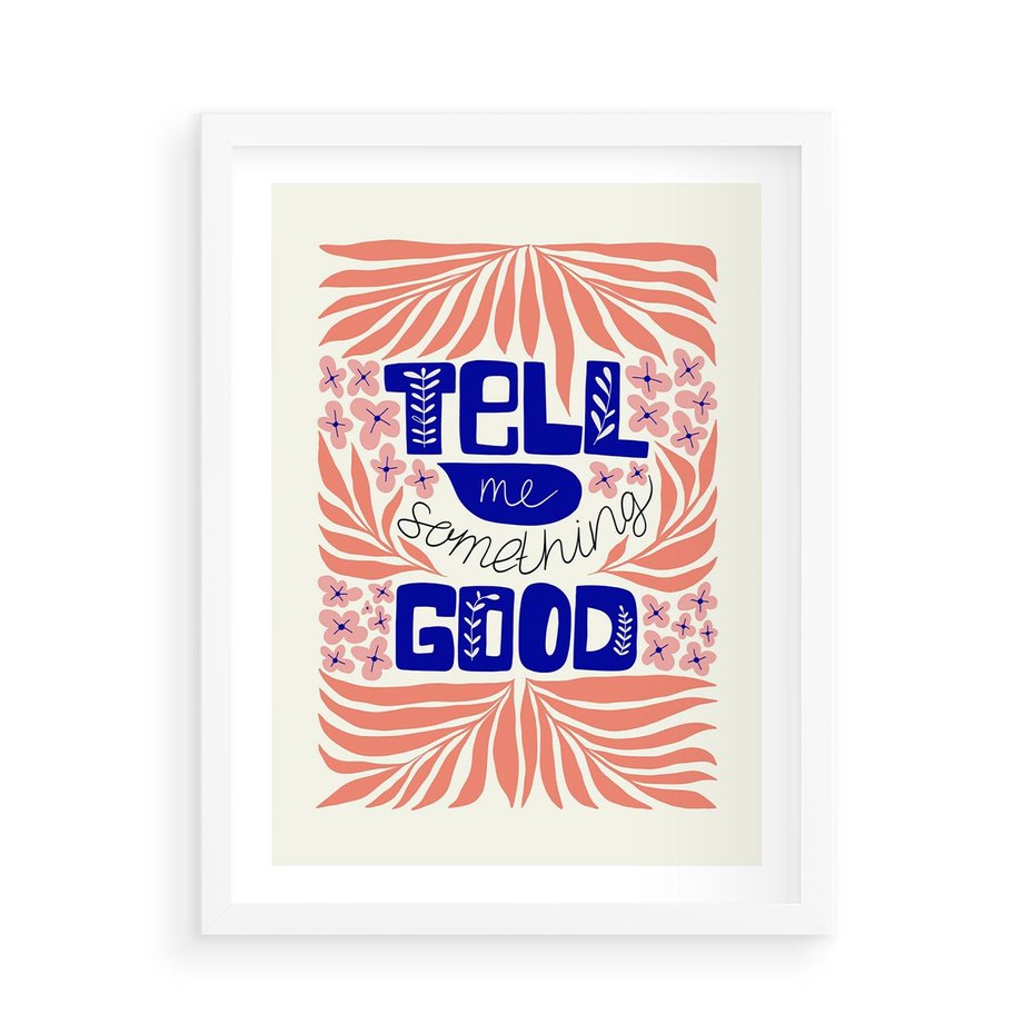 Plakat w ramie 50x70 - Bezgraniczne Formy - nowoczesna typografia, liście - rama biała