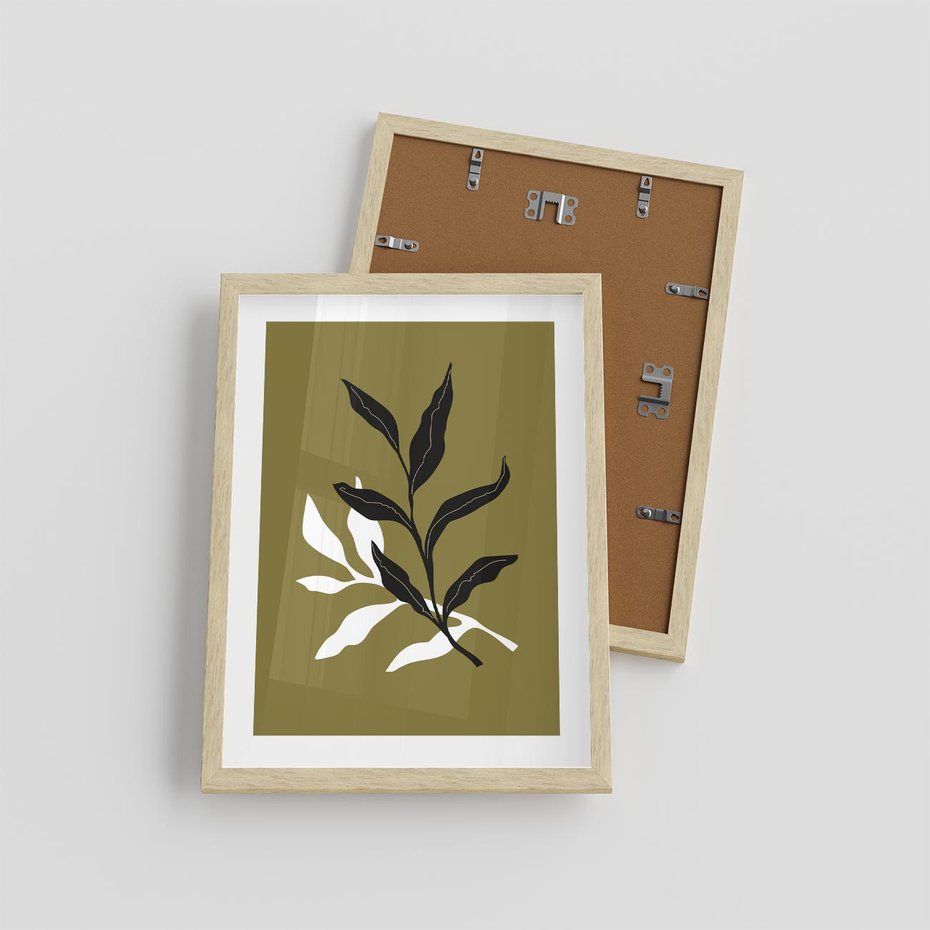 Plakat w ramie 30x40 - Wewnętrzne Odsłony - liście, gałązki - rama drewno