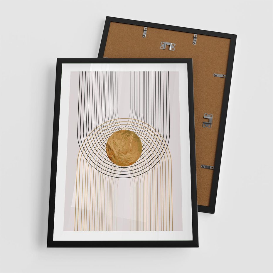 Plakat w ramie 50x70 - Złota Geometria - styl modern, złoto - rama czarna