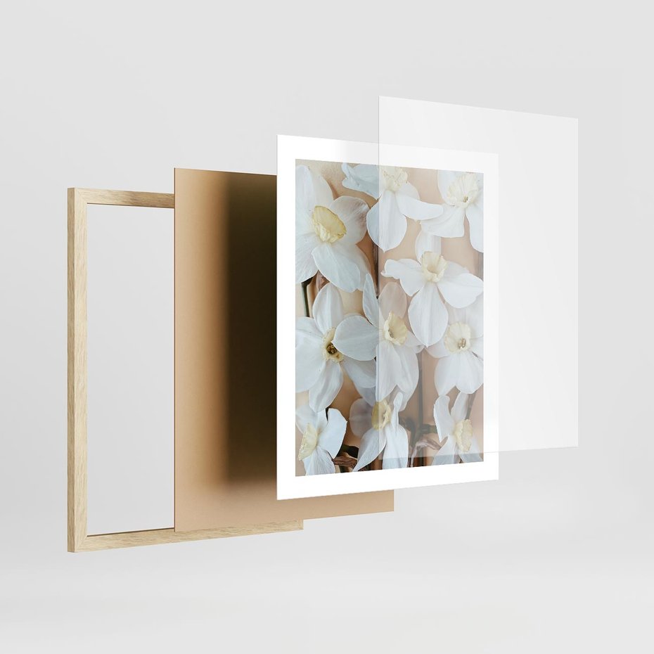 Plakat w ramie 40x50 - Białe Narcyzy - narcyzy, kwiaty - rama drewno