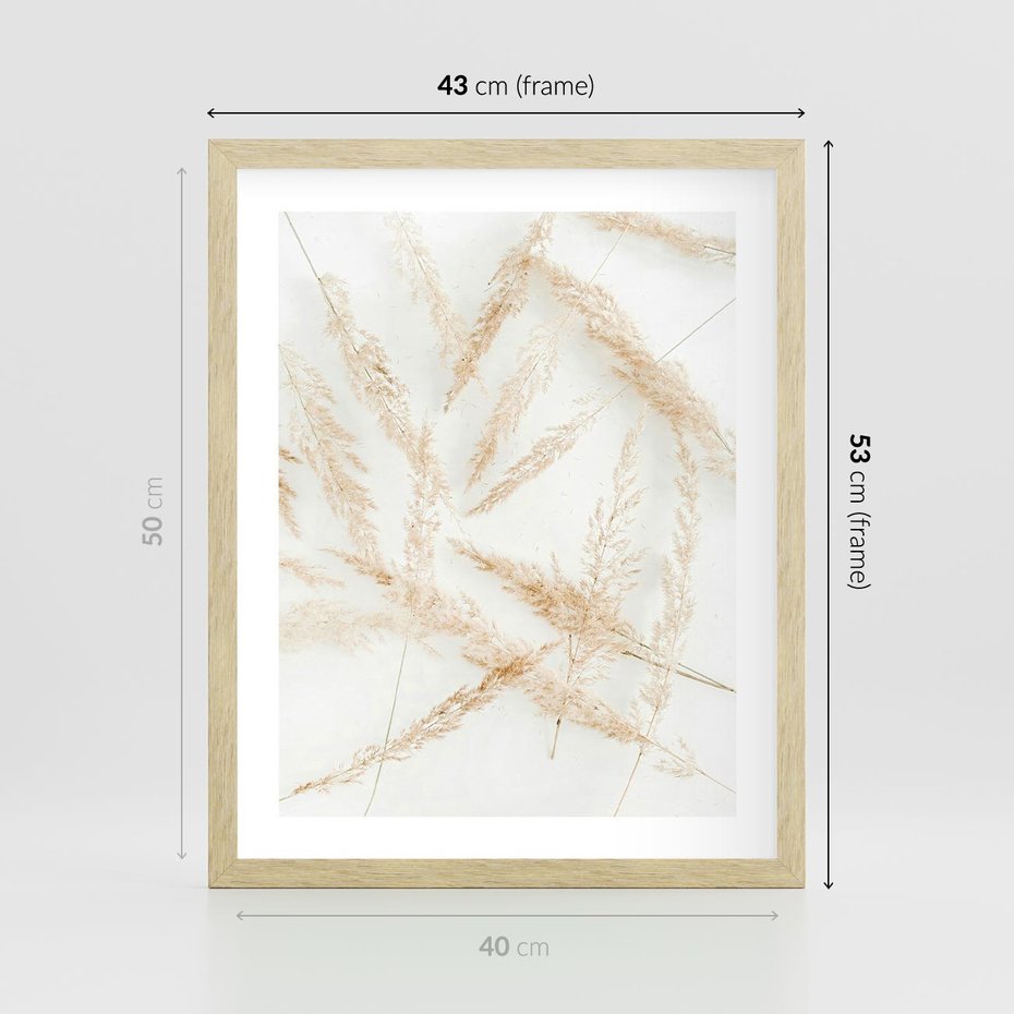 Plakat w ramie 40x50 - Pampas w Stylu Boho: Kompozycja Natury - suche trawy, pampas - rama drewno