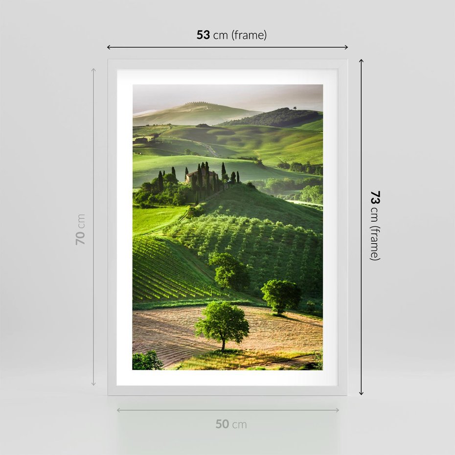 Plakat w ramie 50x70 - Prowansja: malownicze winnice w kraju Włoch - Prowansja, Włochy - rama biała