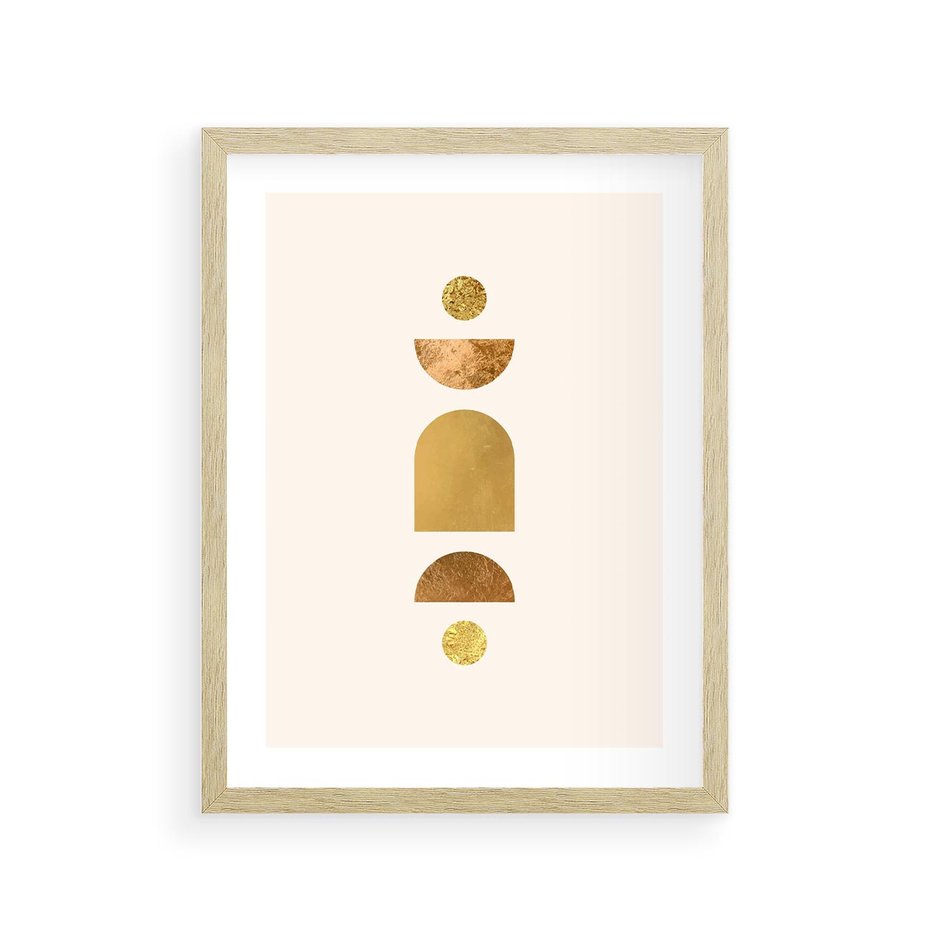 Plakat w ramie 30x40 - Abstrakcyjne Wzory - geometryczne złote kształty, tekstura - rama drewno