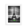 Plakat w ramie 30x40 - Paryskie Romantyczne Spotkanie - Eiffla, samochód - rama biała