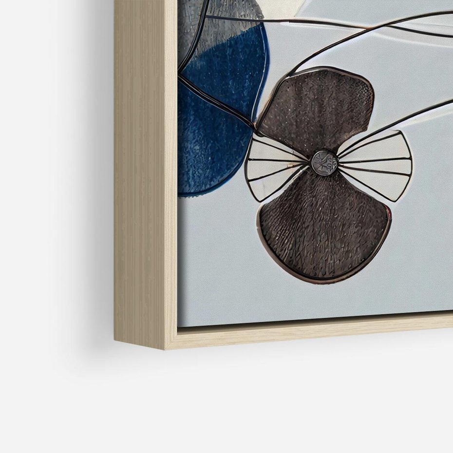 Obraz w ramie 80x80 - Plamy w Niebieskim - sztuka abstrakcyjna, linie - rama drewno