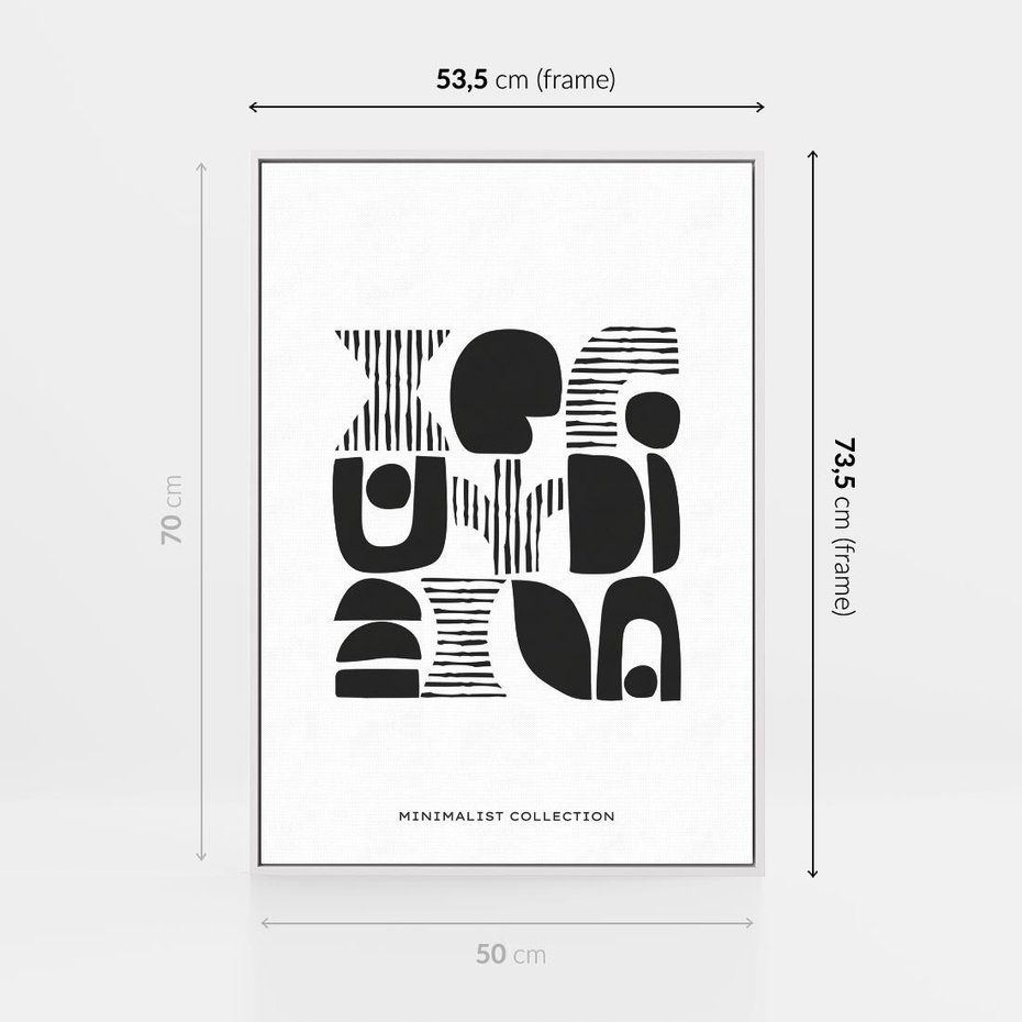 Obraz w ramie 50x70 - Taniec Dziwacznych Kresek - minimalistyczny plakat, czarno biały - rama biała