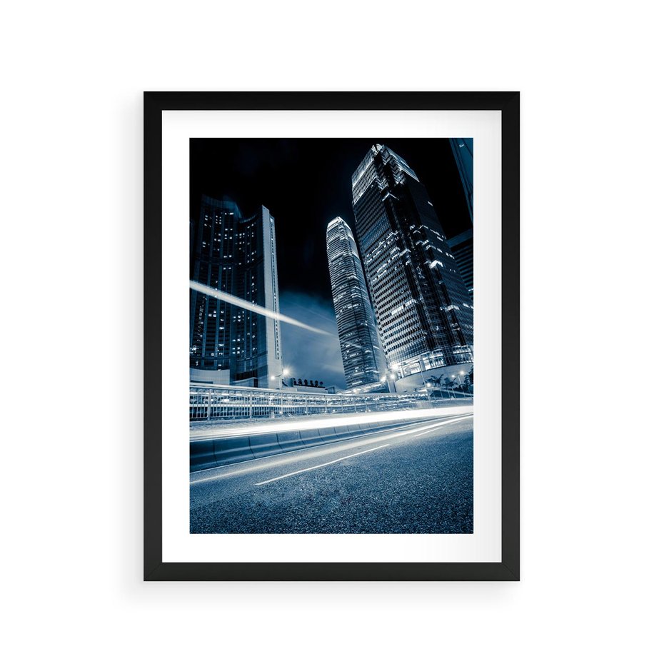 Plakat w ramie 30x40 - Nocne pejzaże miasta - miasto, nocą - rama czarna