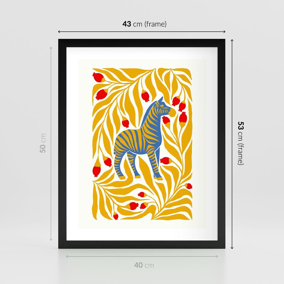 Plakat w ramie 40x50 - Zebra w Nowoczesności - abstrakcyjna nowoczesna grafika, pośrodku zebra - rama czarna