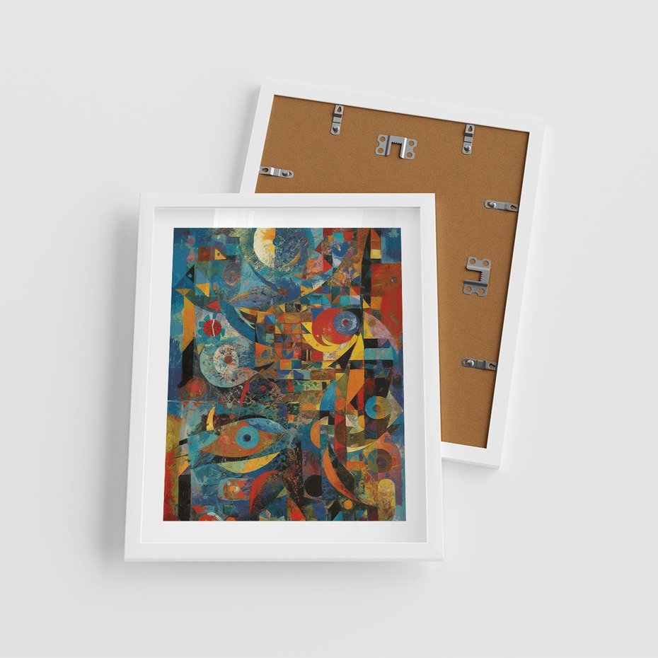 Plakat w ramie 40x50 - Migotliwe Przesunięcia Konturów - abstrakcyjny obraz, sztuka abstrakcji - rama biała