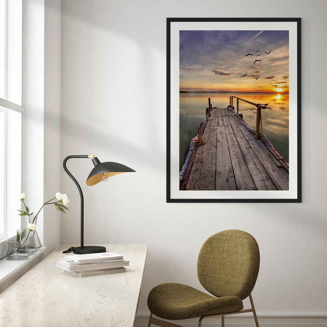 Plakat w ramie 40x50 - Zachód Słońca na Pomostcie - zachód, słońca - rama czarna