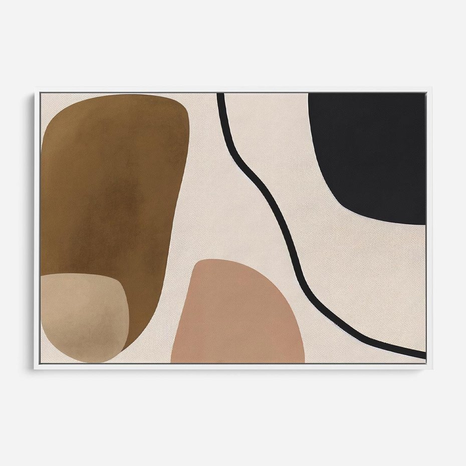 Obraz w ramie 120x80 - Harmonia chaosu i porządku - abstrakcyjne kształty, kolory beżu i brązu - rama biała