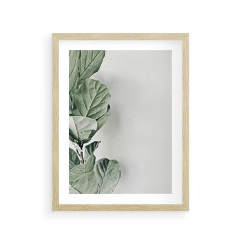 Plakat w ramie 50x70 - Minimalistyczna Harmonia: Zieleń Liści - zieone liście, kompozycja - rama drewno