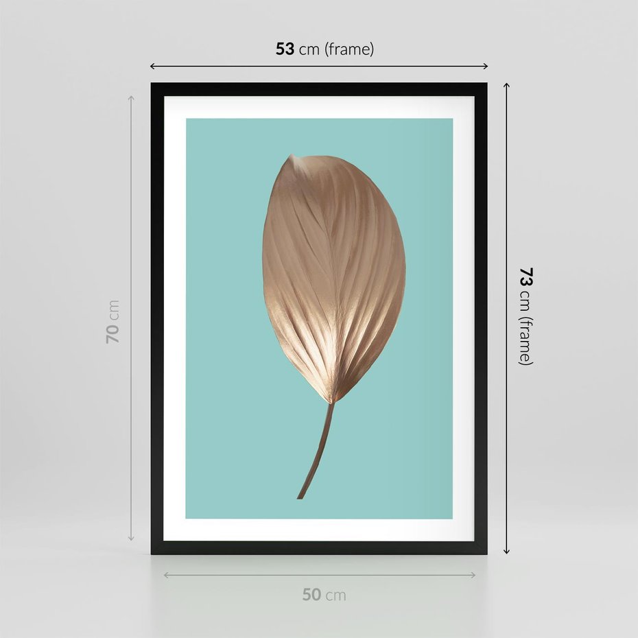 Plakat w ramie 50x70 - Delikatna Harmonia - złote, liście - rama czarna