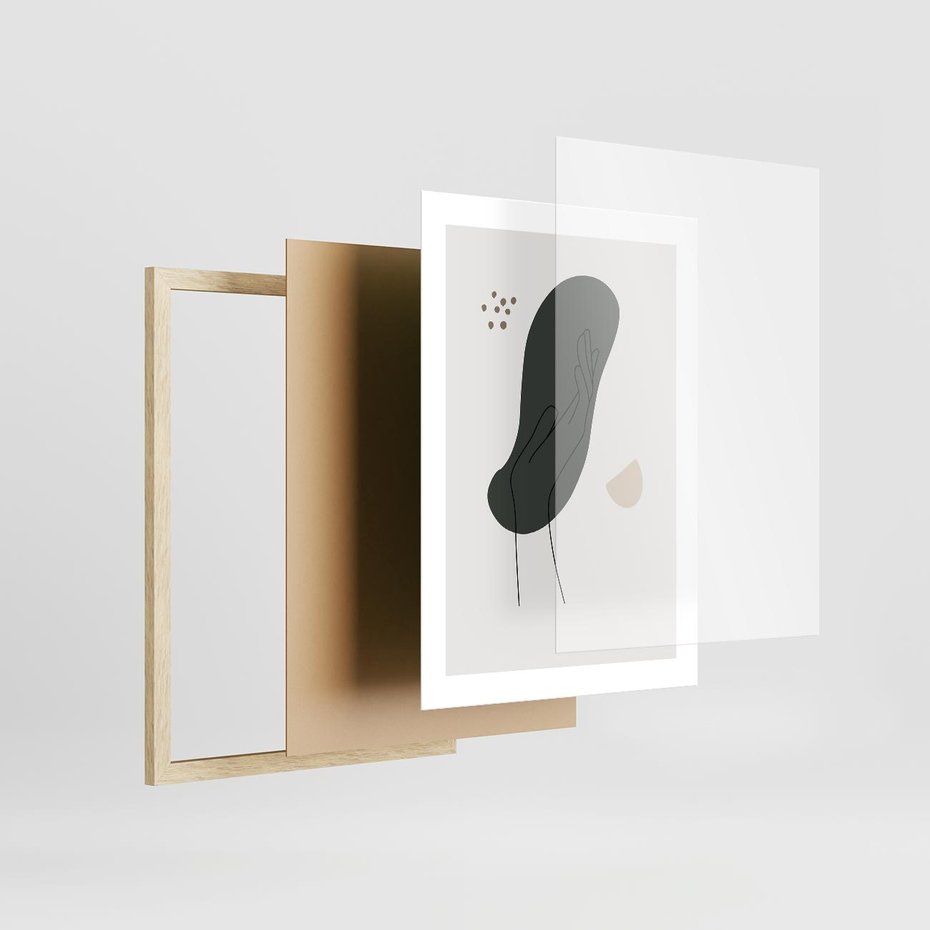 Plakat w ramie 30x40 - Tajemnicze Impulsy - szkic jedną linią, one lone - rama drewno