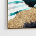 Obraz w ramie 70x50 - Rozlane Turkusy - Turkusowe plamy, złote elementy - rama drewno