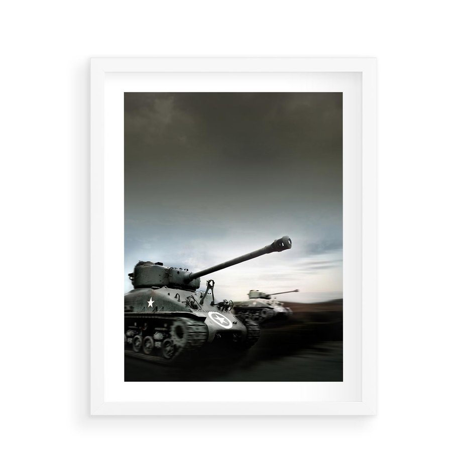 Plakat w ramie 40x50 - Siła i determinacja: czołgi wojenne - czołgi, wojna - rama biała