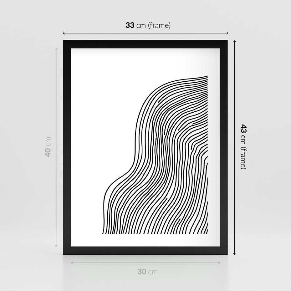 Plakat w ramie 30x40 - Refrakcje Przestrzeni - mnimalistyczna forma, czarne linie - rama czarna