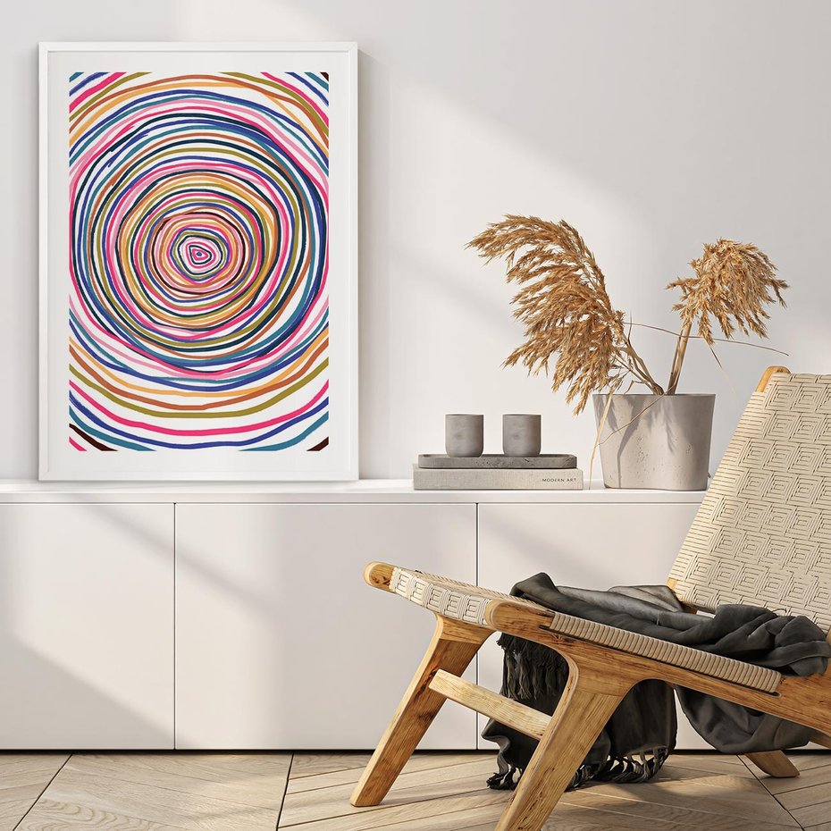 Plakat bez ramy 21x30 - Cyrkulująca Harmonia - kolorowe etniczne wzory, tęczowe żywe kolory