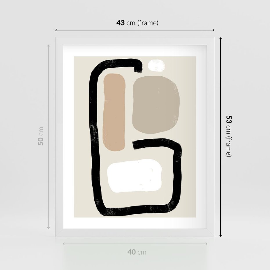 Plakat w ramie 40x50 - Kształtne Formy - geometryczne nieregularne kształty, nowoczesna kompozycja - rama biała