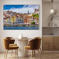 Obraz w ramie 120x80 - Kolorowa Przystań - nadmorskie miasto, kolorowe budynki - rama drewno