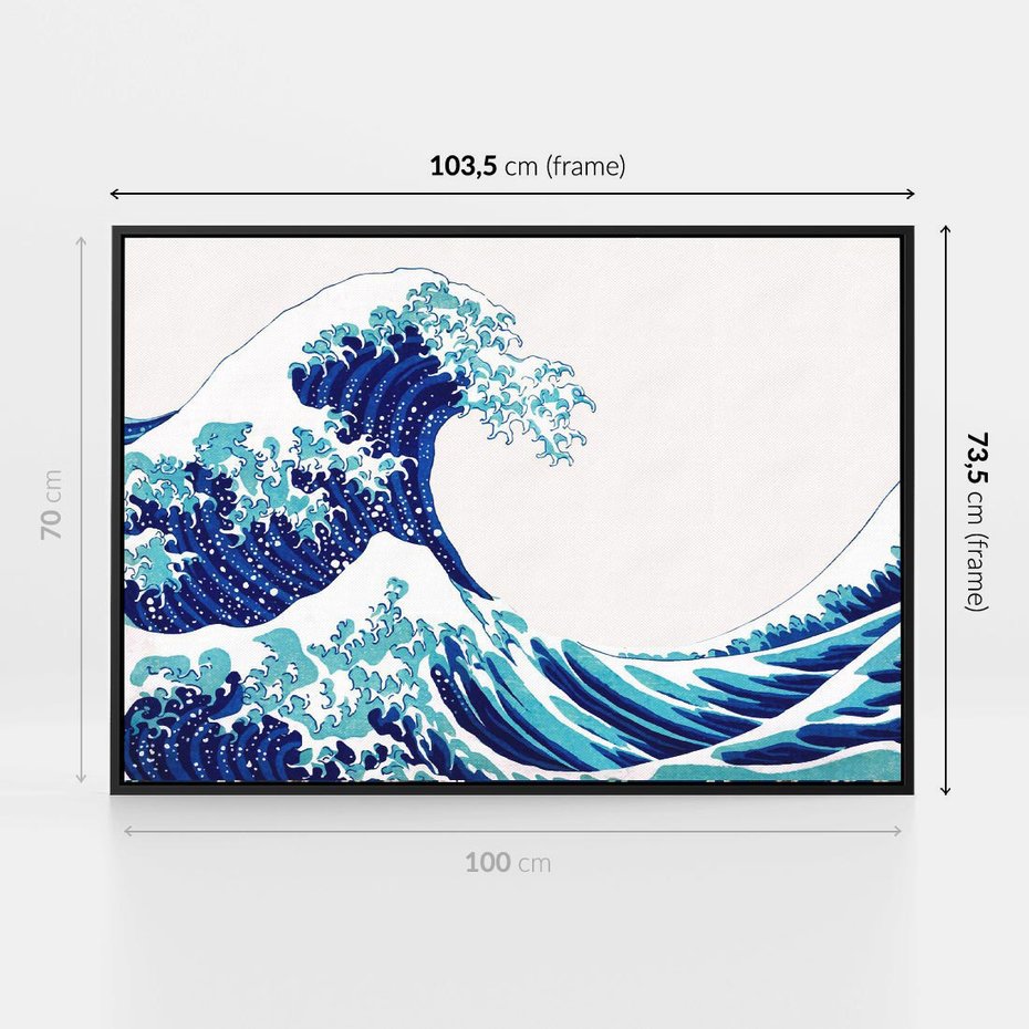Obraz w ramie 100x70 - Fala Japandi - wielka fala w Kaganawie, obraz Hokusai - rama czarna