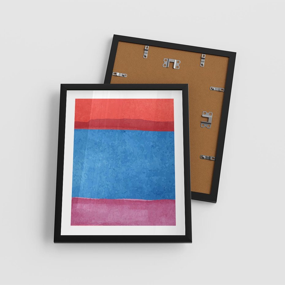 Plakat w ramie 40x50 - Migocące Formy - kolorowe akwarelowe pasy, odcienie czerwień - rama czarna