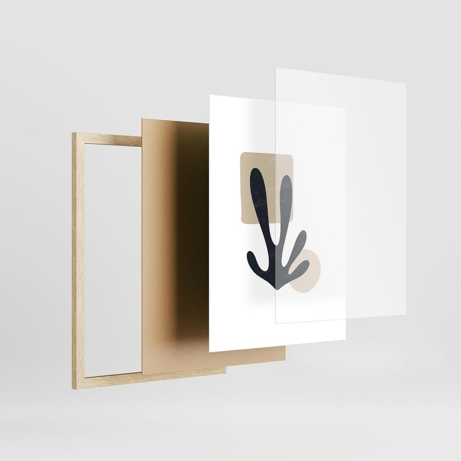 Plakat w ramie 50x70 - Granatowa Odsłona - minimalistyczna nowczesna grafika, styl matisse - rama drewno