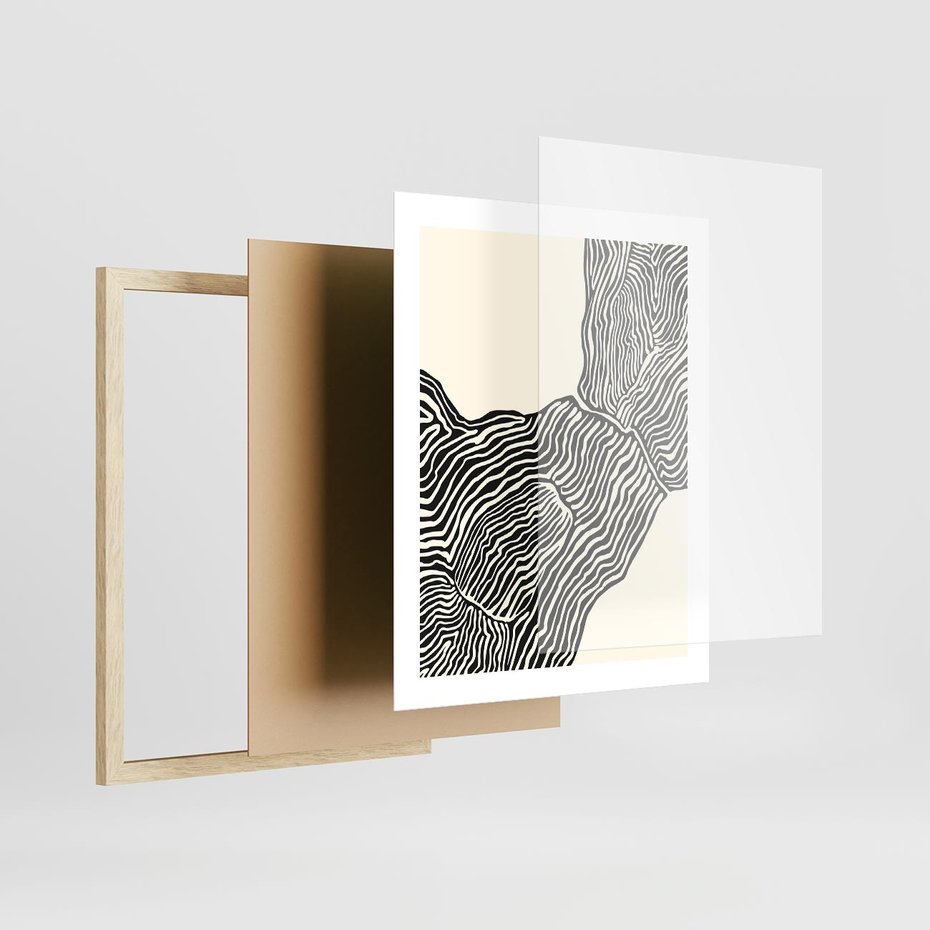Plakat w ramie 40x50 - Migoczące Kontury - boho plakat, rycina - rama drewno